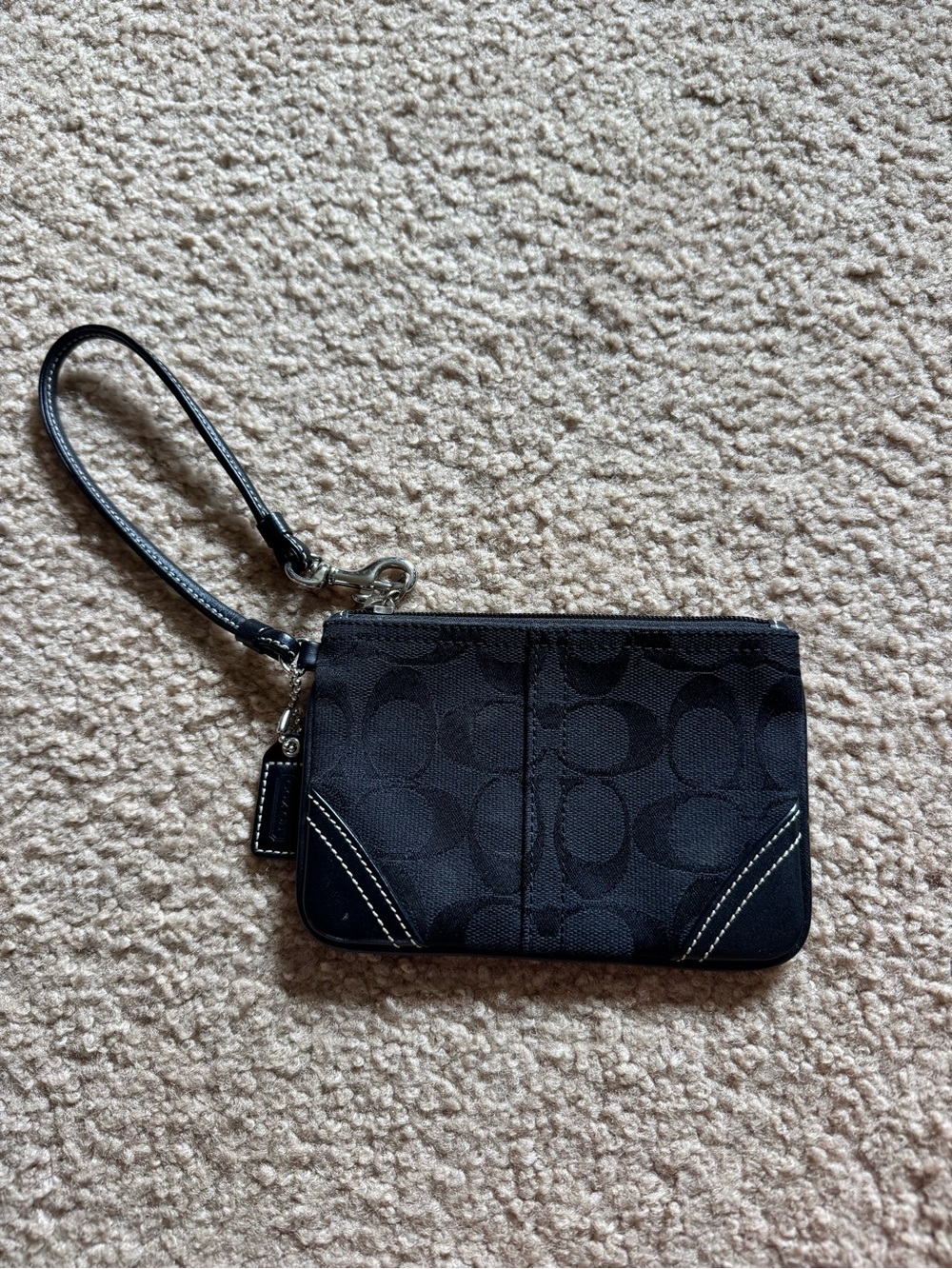 Coach Black Signature Canvas Wristlet with Contrast Stitching